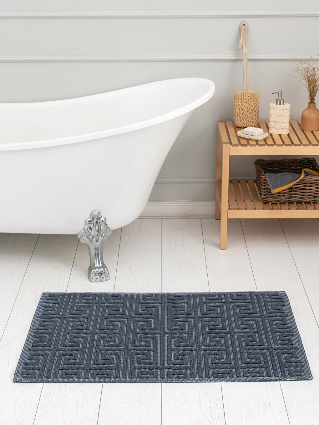 Gri Pamuklu Desenli Banyo Paspası 60x100 cm