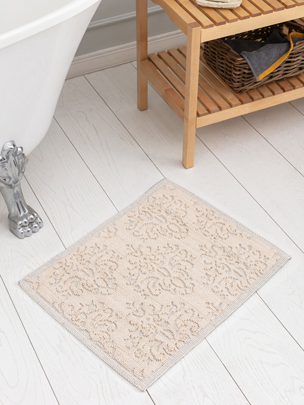 Ekru Pamuklu Desenli Banyo Paspası 50x60 cm