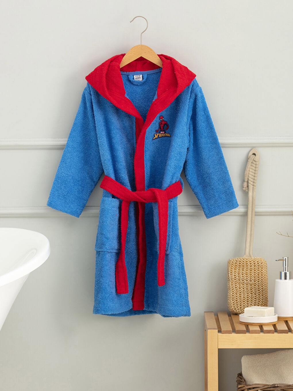 Peignoir Enfant Long À Capuche Spiderman Sous Licence