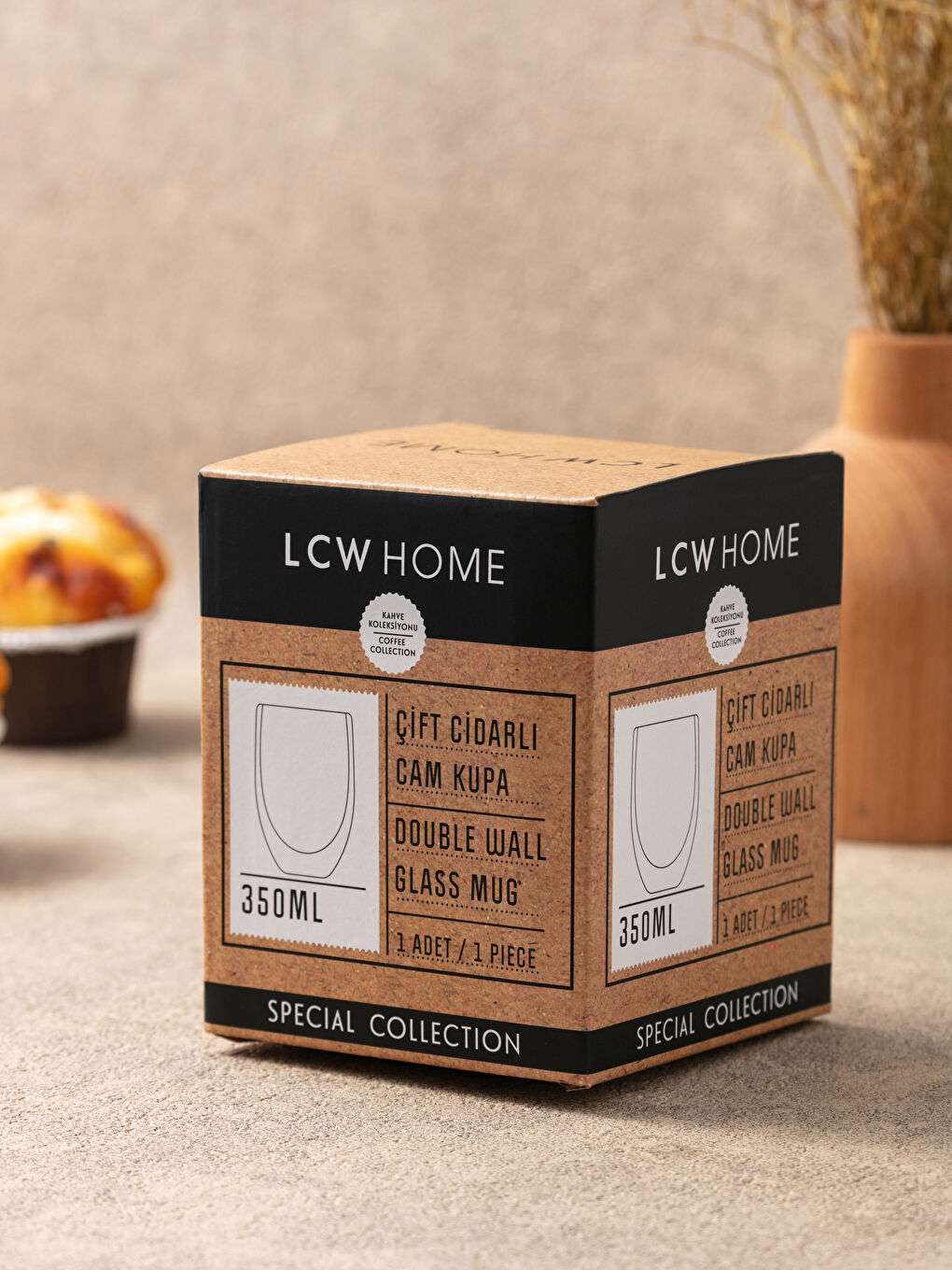 Renksiz Çift Cidarlı Cam Kupa Bardak 350 ml-2