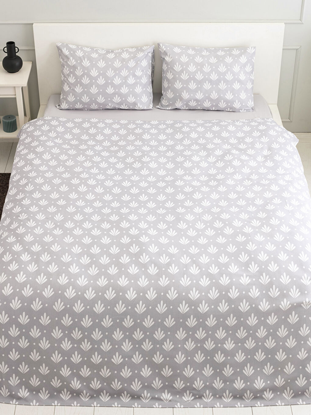 Gri Çift Kişilik Desenli Pike Takımı-1