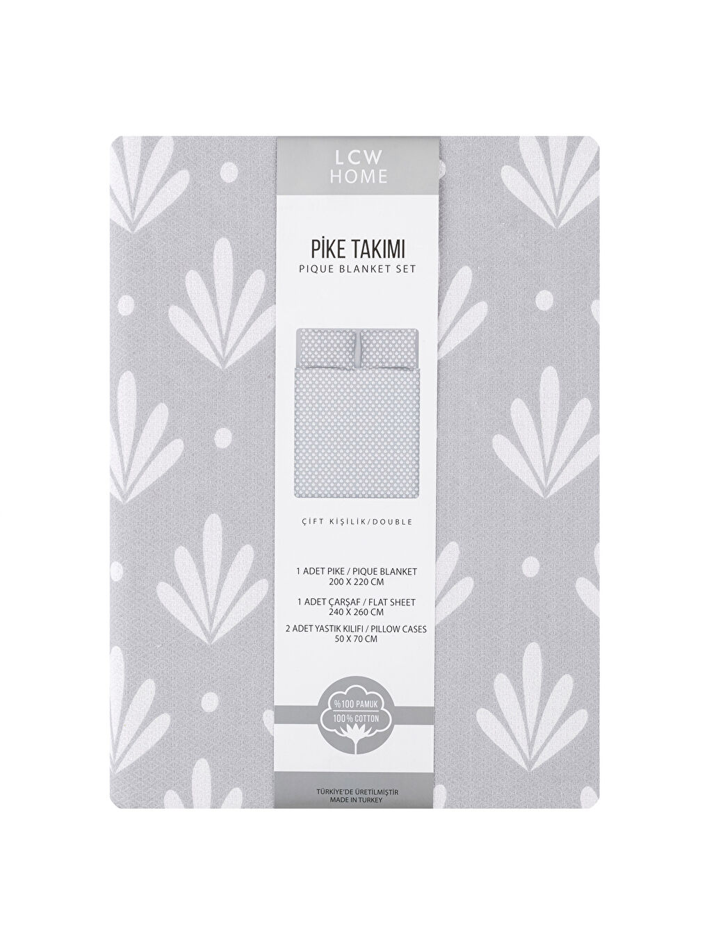 Gri Çift Kişilik Desenli Pike Takımı-6