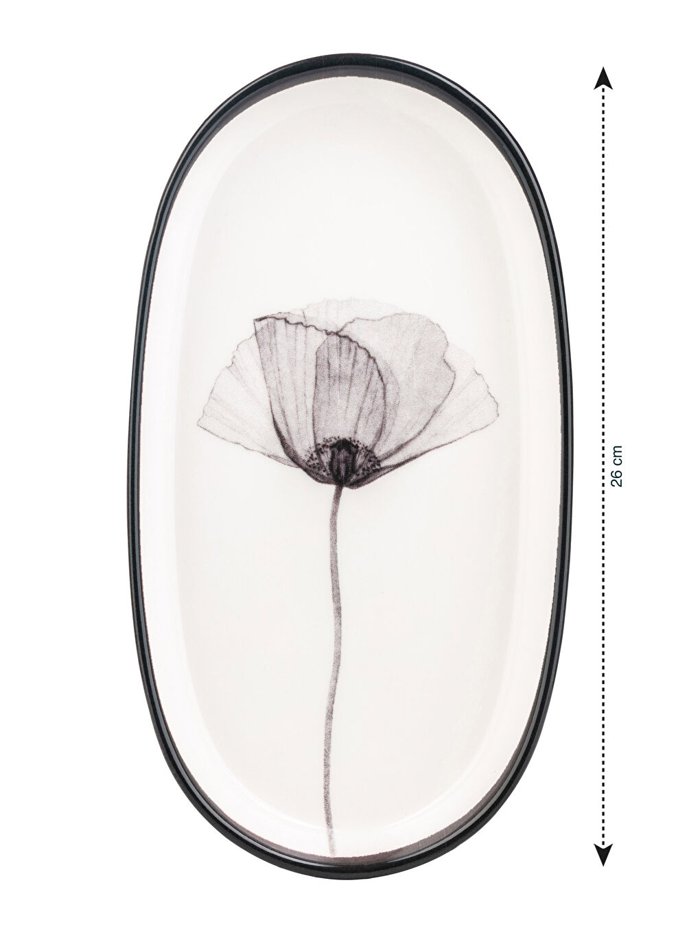 Siyah Çiçek Baskılı Seramik Kayık Tabak 19 cm-4