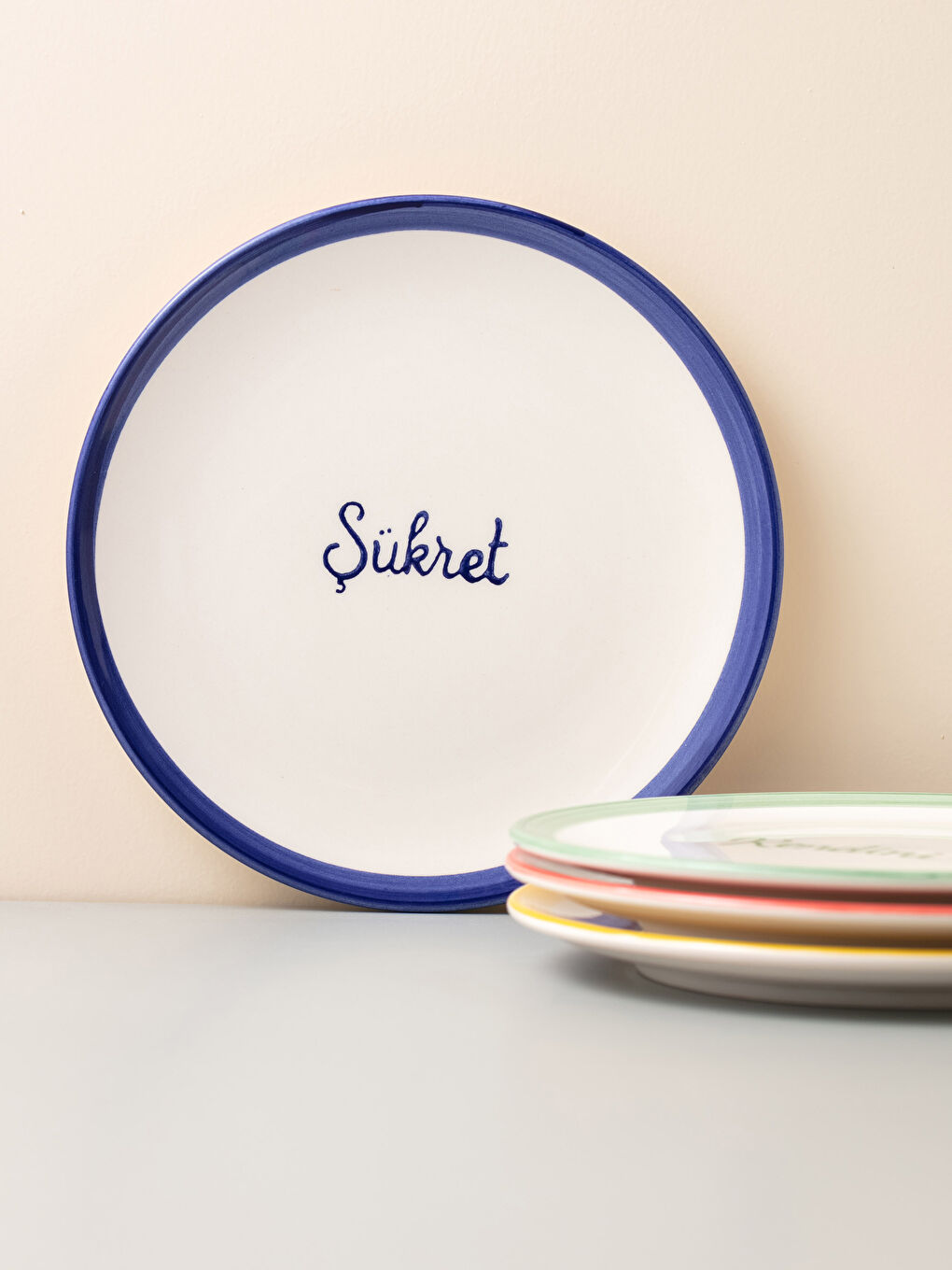 Lacivert Yazı Baskılı Seramik Tabak 21 cm-1