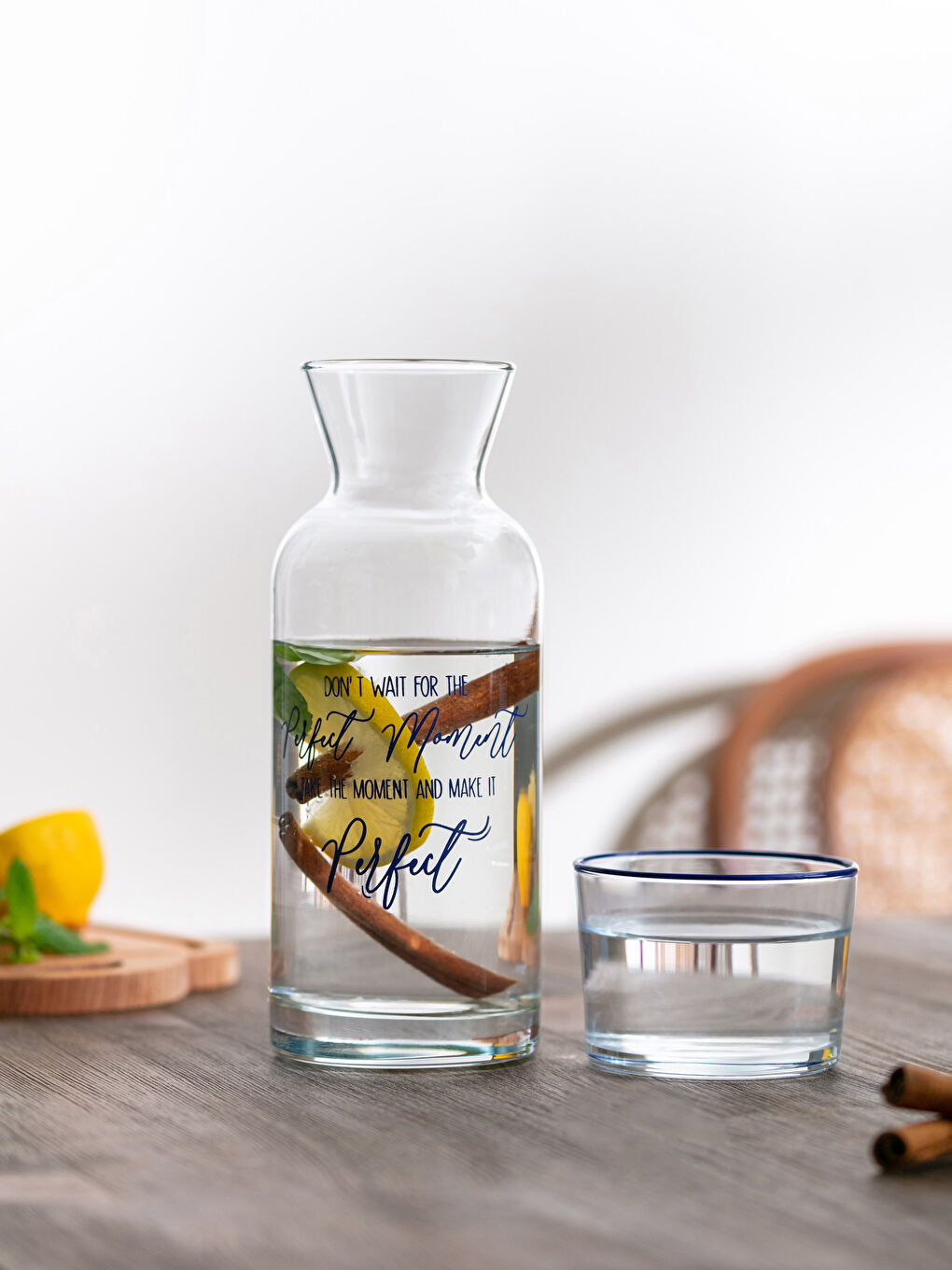 Glass Carafe Pitcher with Letter Printed Glass Lid 700 Ml