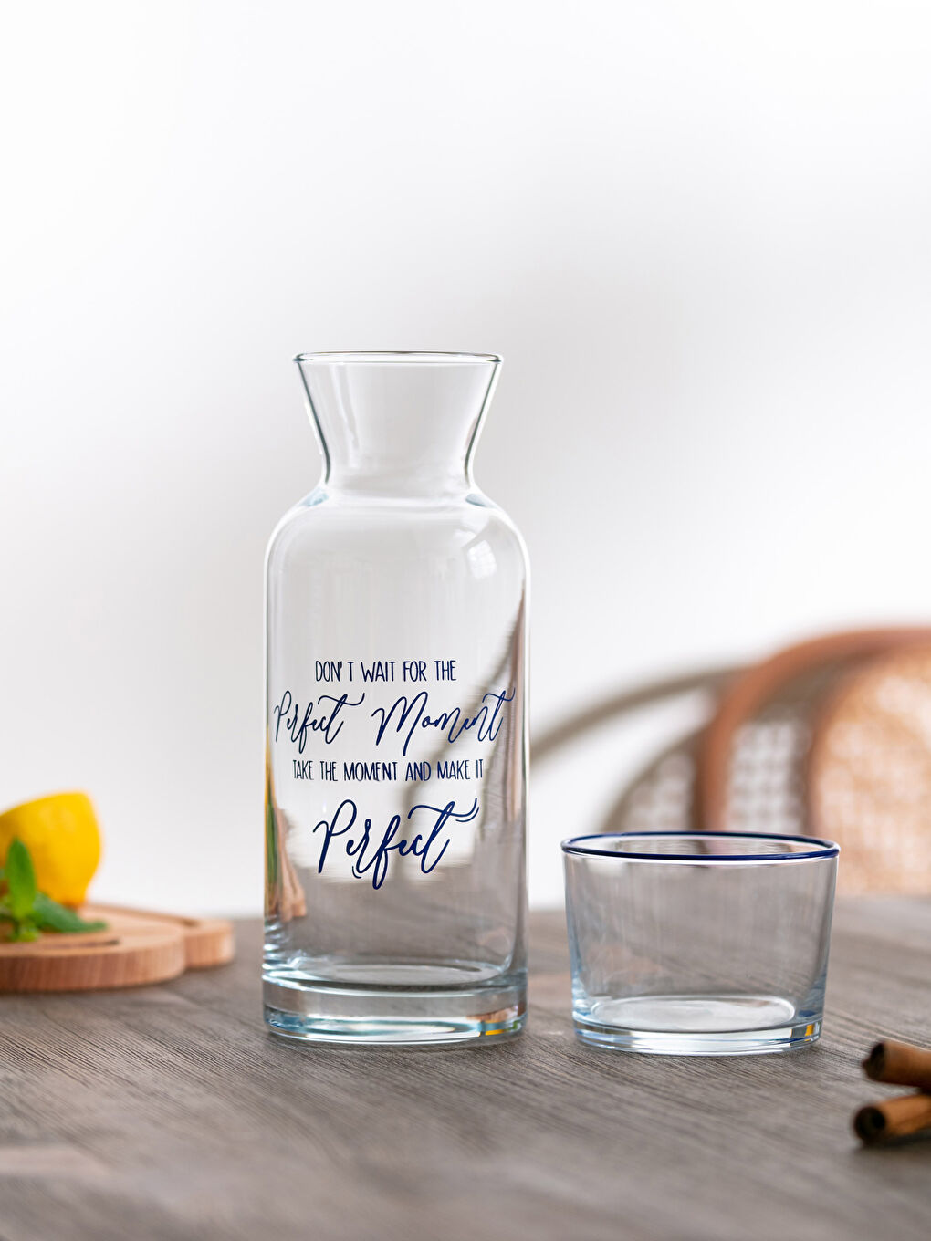 Glass Carafe Pitcher with Letter Printed Glass Lid 700 Ml-1