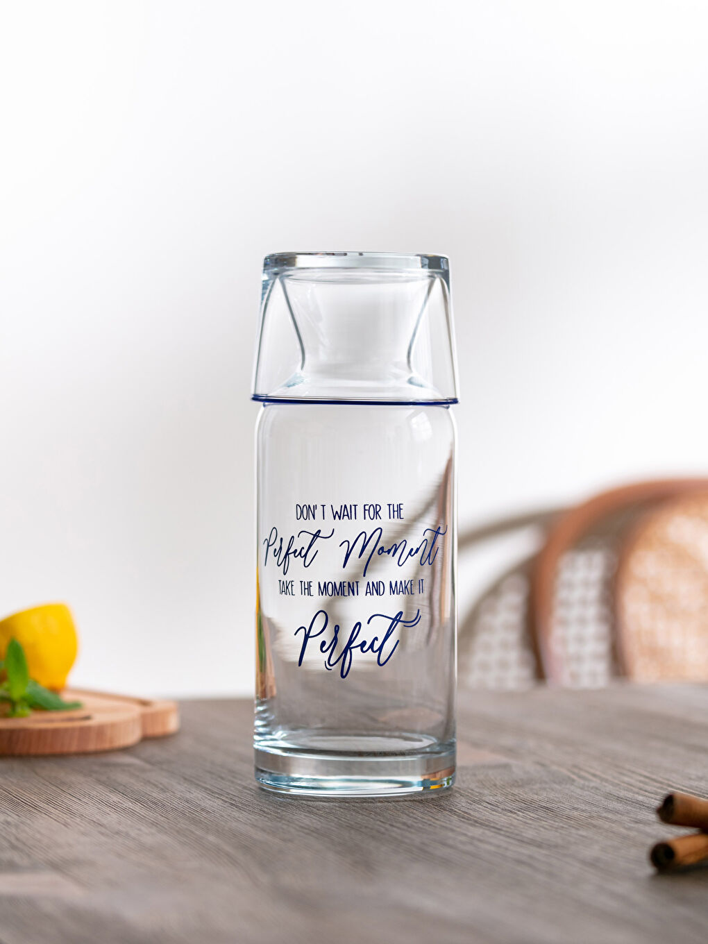 Glass Carafe Pitcher with Letter Printed Glass Lid 700 Ml-2