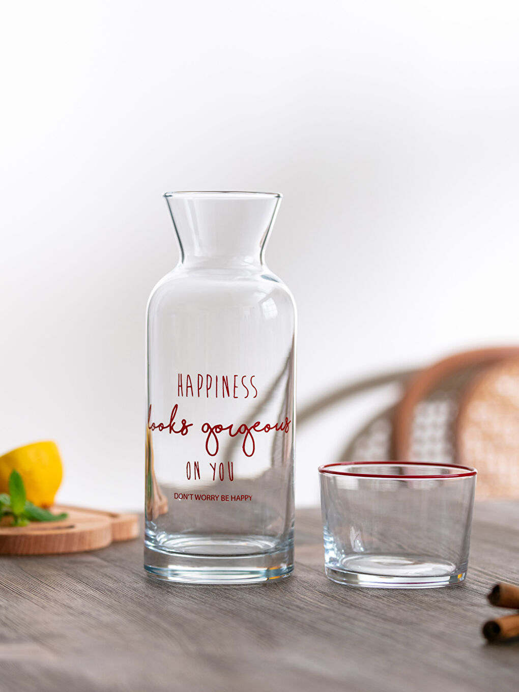 Glass Carafe Pitcher with Letter Printed Glass Lid 700 Ml-1