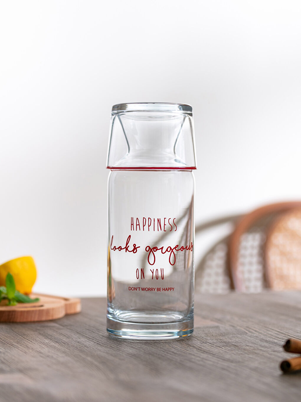 Glass Carafe Pitcher with Letter Printed Glass Lid 700 Ml-2