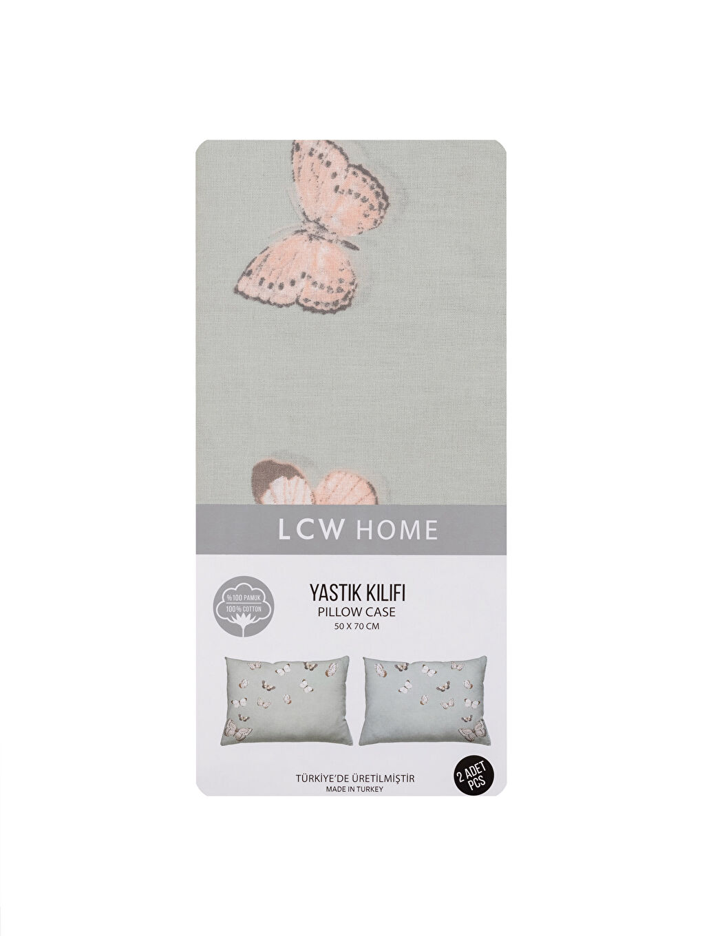 Karışık Kelebek Desenli Pamuklu Yastık Kılıfı 2'li 50x70 cm-3