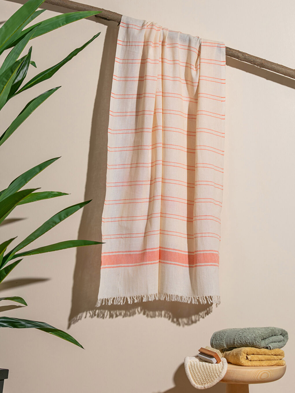Striped Fringed Peshtemal Beach Towel 90x165 Cm -S2HR46Z8-RHM