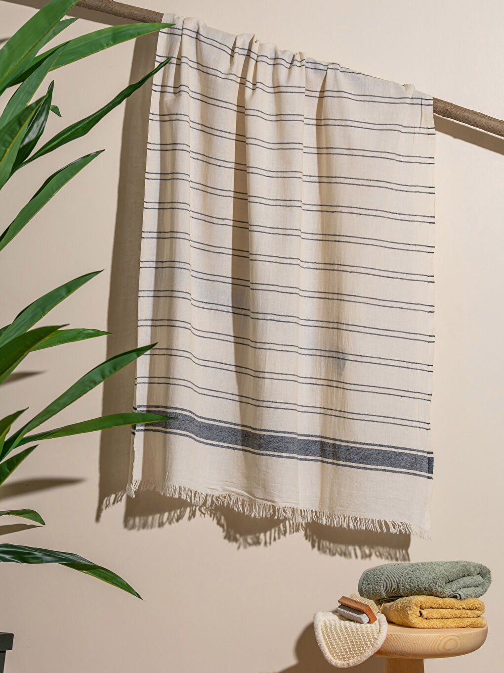 Striped Fringed Peshtemal Beach Towel 90x165 Cm -S2HR46Z8-RLH