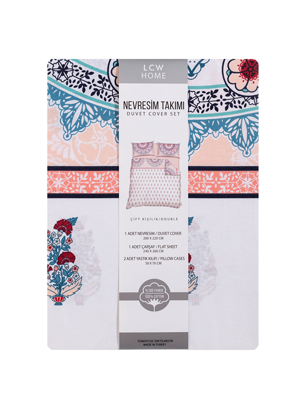 Karışık Çift Kişilik Pamuklu Desenli Nevresim Takımı-7
