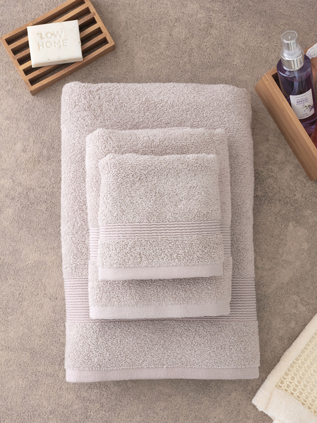 LCW HOME Bej Düz Banyo Havlu Seti 3'lü - 1