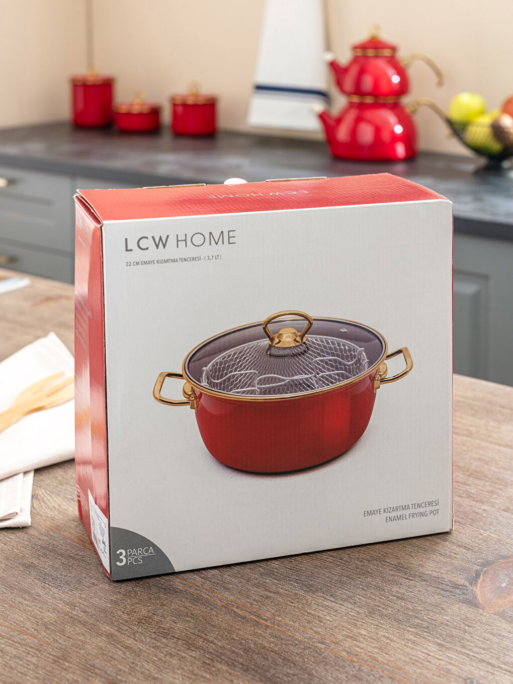 Kırmızı Emaye Kızartma Tenceresi 22 cm-4