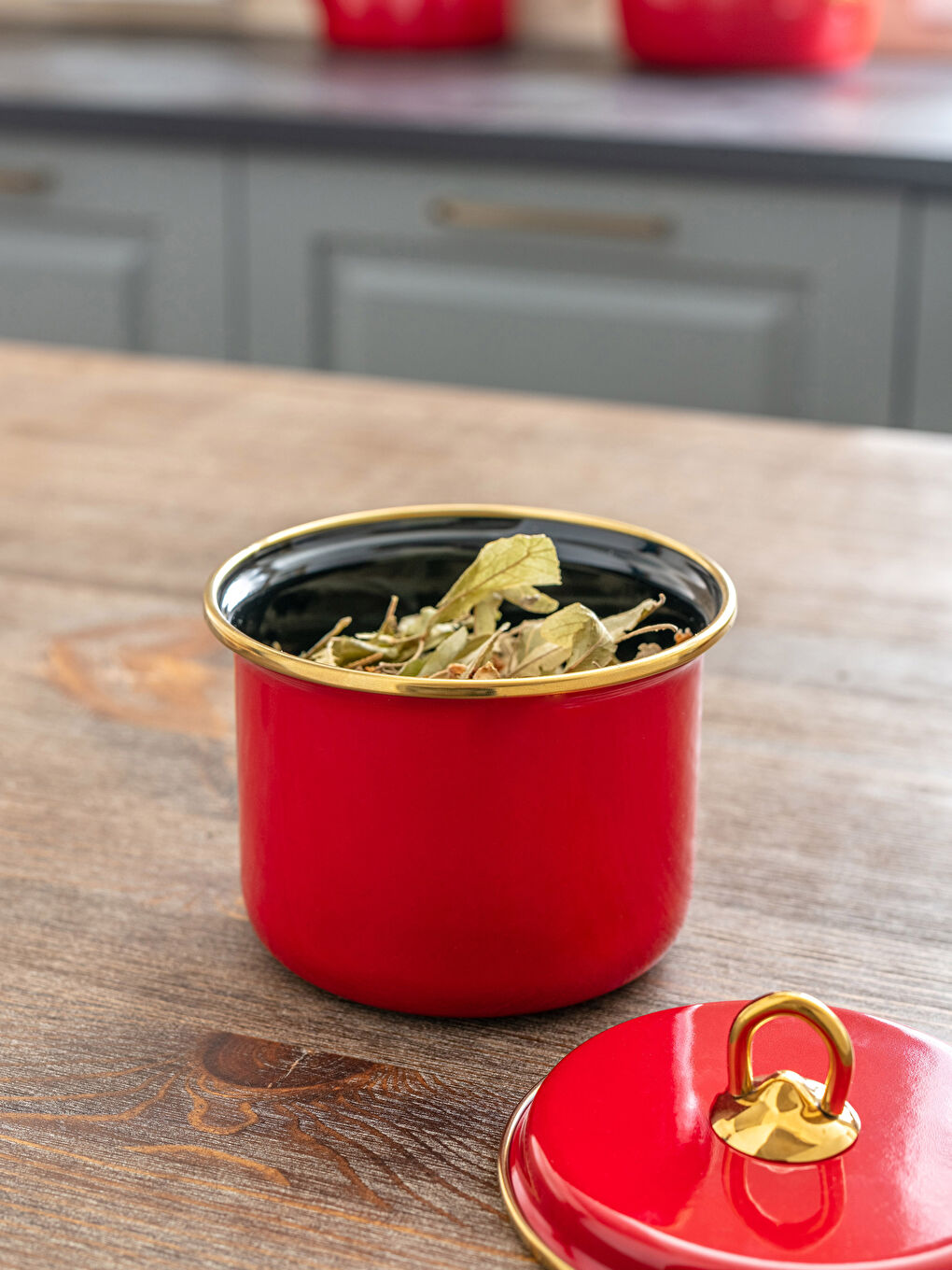 Kırmızı Kapaklı Emaye Saklama Kabı 9 cm-2
