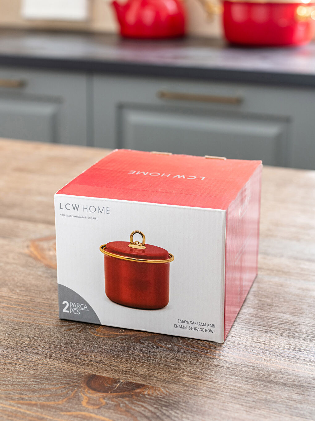 Kırmızı Kapaklı Emaye Saklama Kabı 9 cm-4