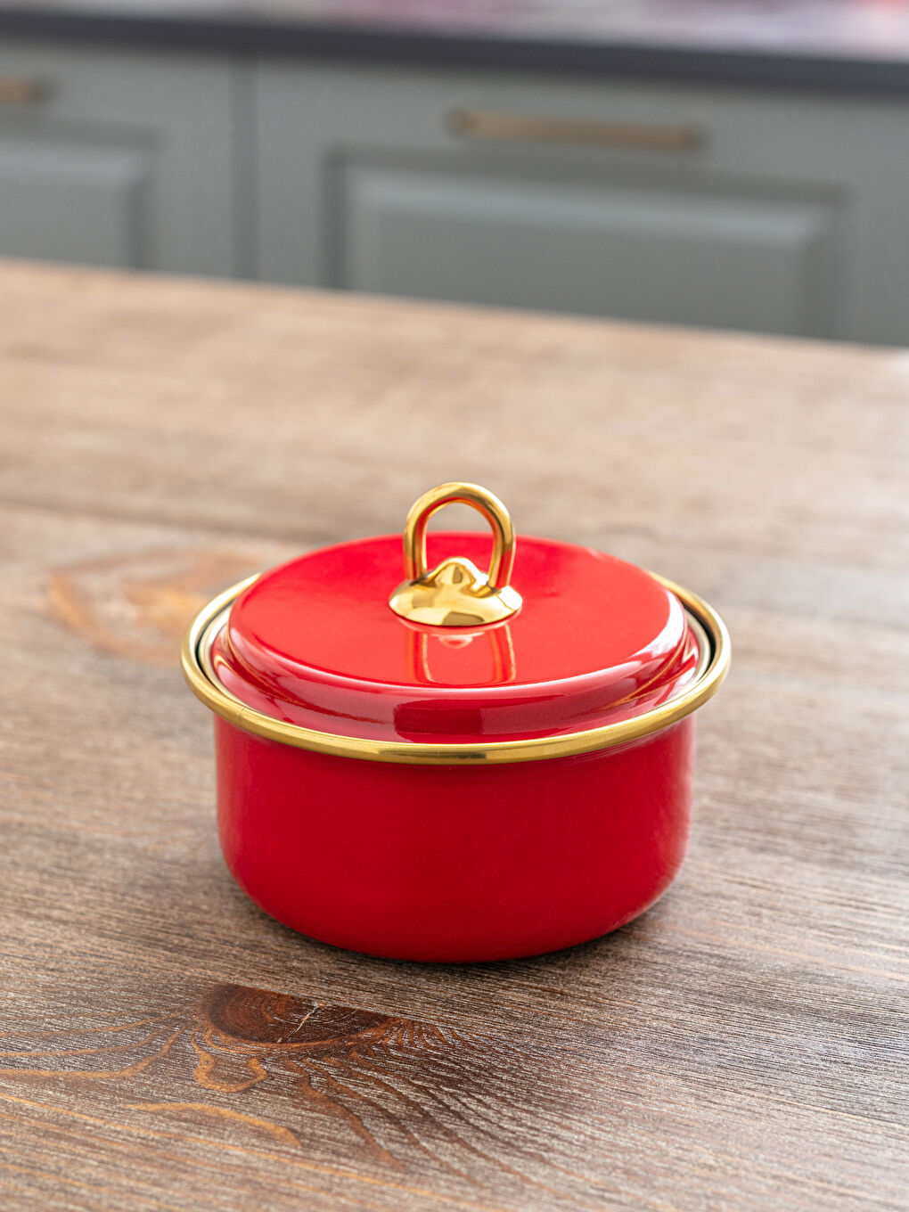 Kırmızı Kapaklı Emaye Saklama Kabı 6 cm-1