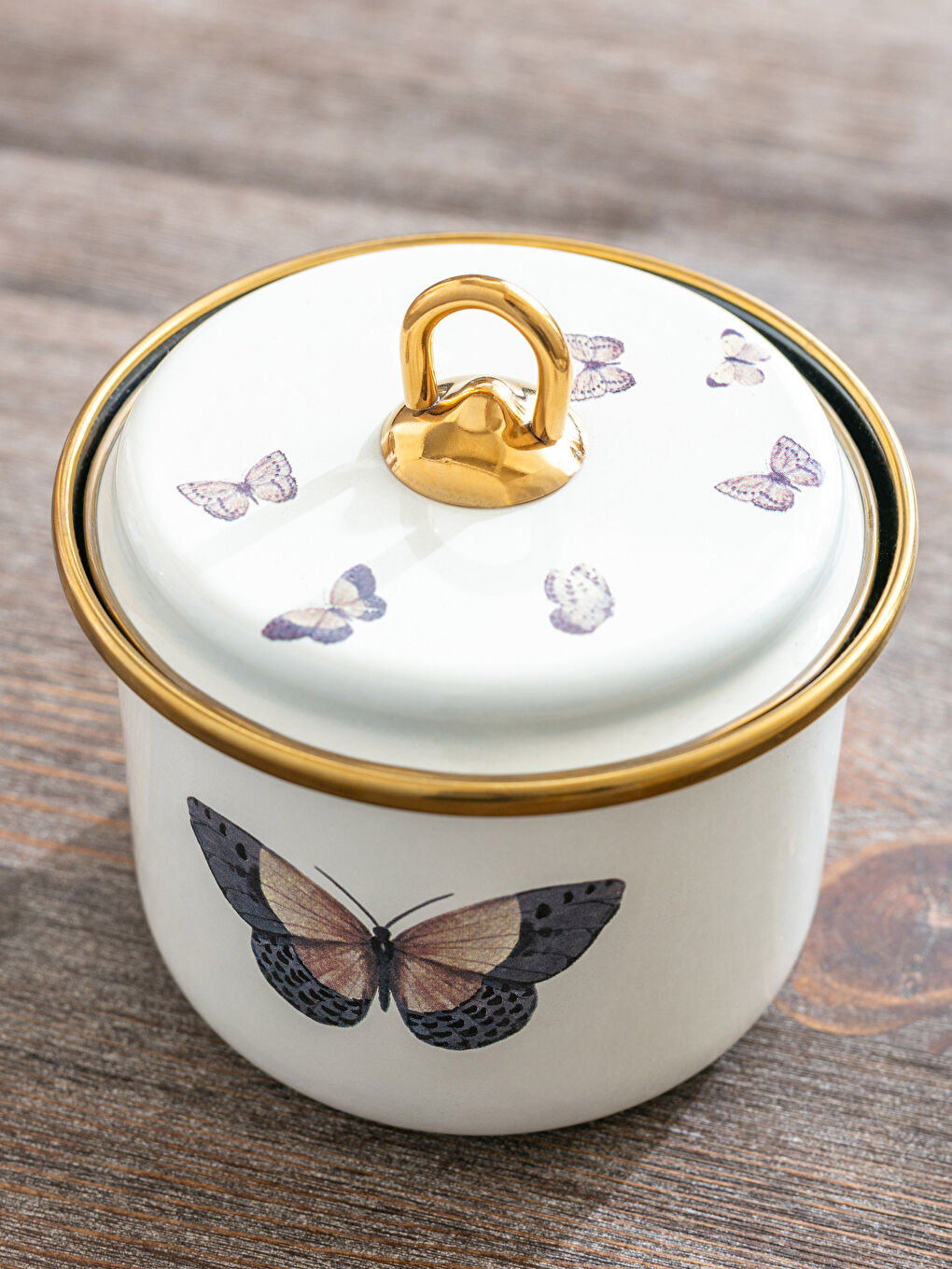 Karışık Kelebek Desenli Kapaklı Emaye Saklama Kabı 9 cm-3