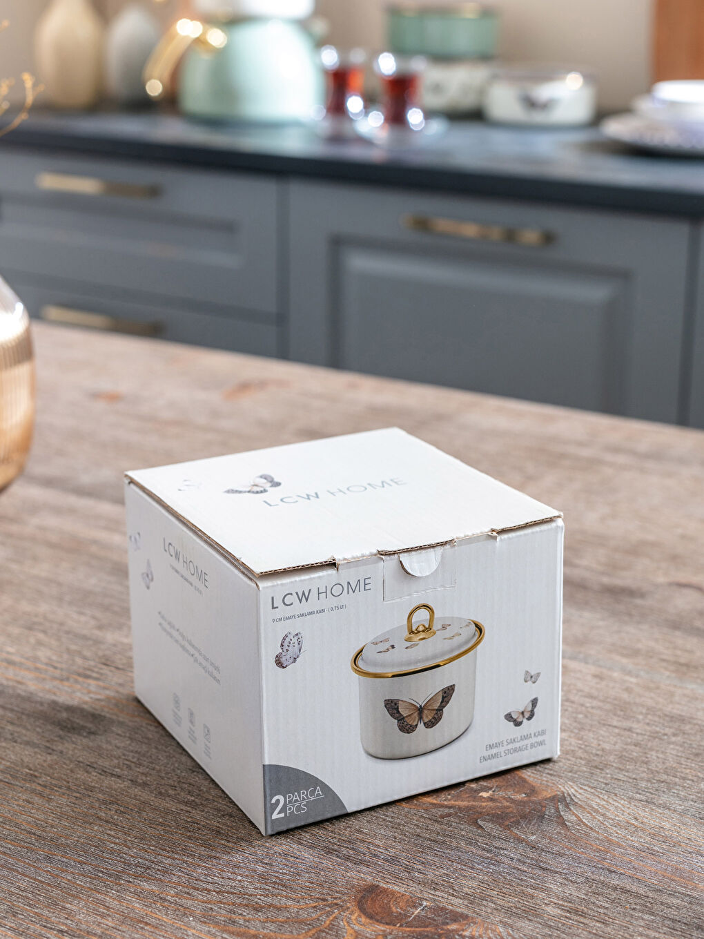 Karışık Kelebek Desenli Kapaklı Emaye Saklama Kabı 9 cm-4