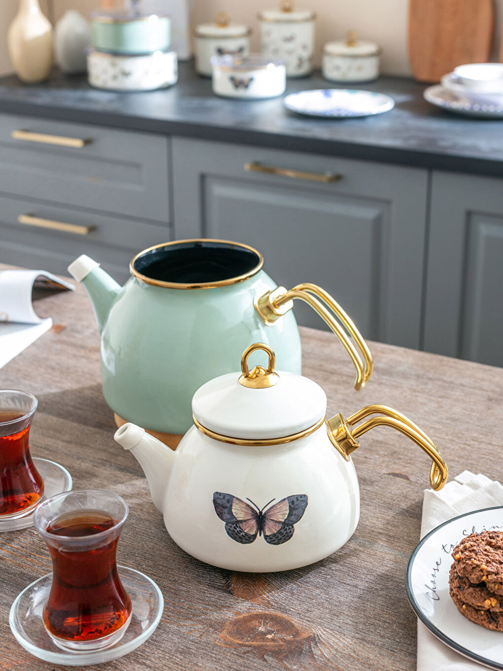 Karışık Emaye Çaydanlık Seti 1,1 Lt + 2,3 Lt-1