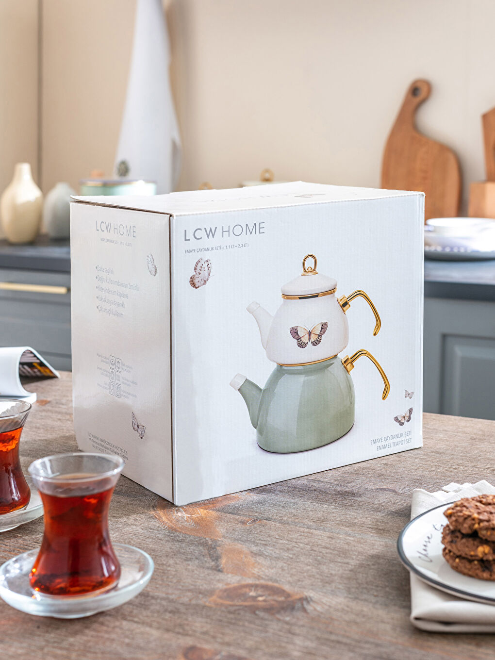 Karışık Emaye Çaydanlık Seti 1,1 Lt + 2,3 Lt-4