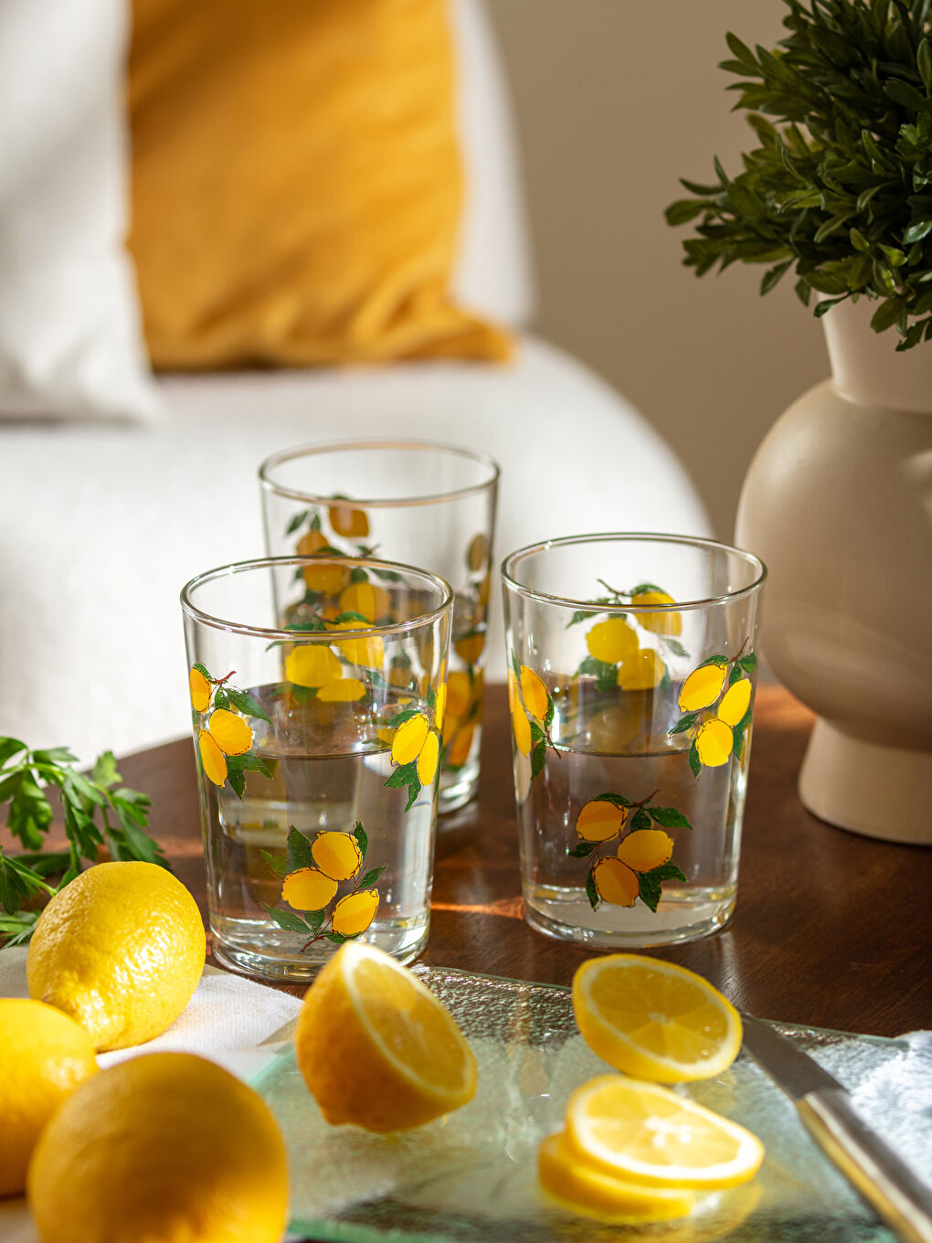 كأس زجاج مطبوع بالليمون 3 قطع 510 مل-1