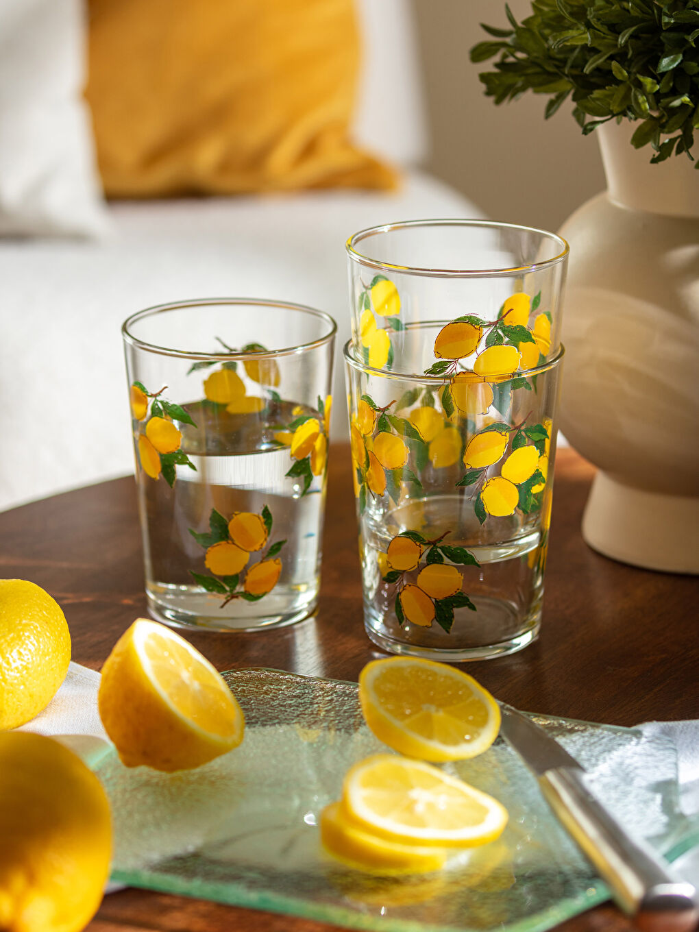 كأس زجاج مطبوع بالليمون 3 قطع 510 مل-2