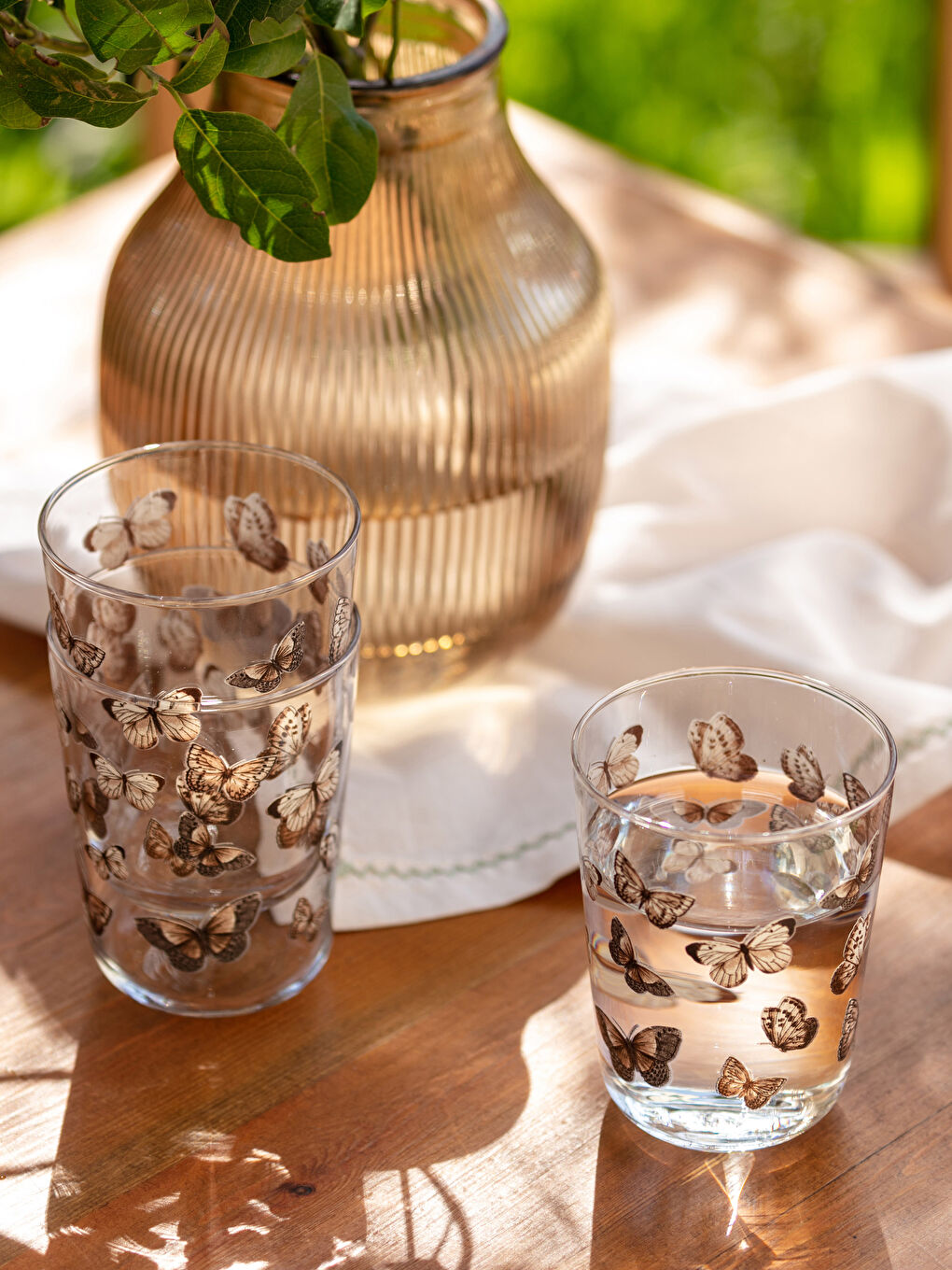 كوب زجاجي مطبوع بفراشة 3 قطع 250 مل