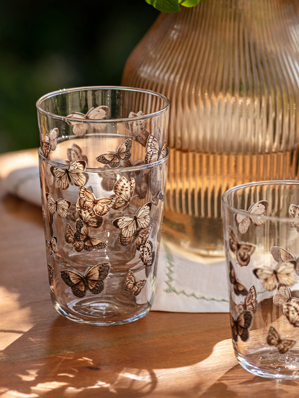 كوب زجاجي مطبوع بفراشة 3 قطع 250 مل-1