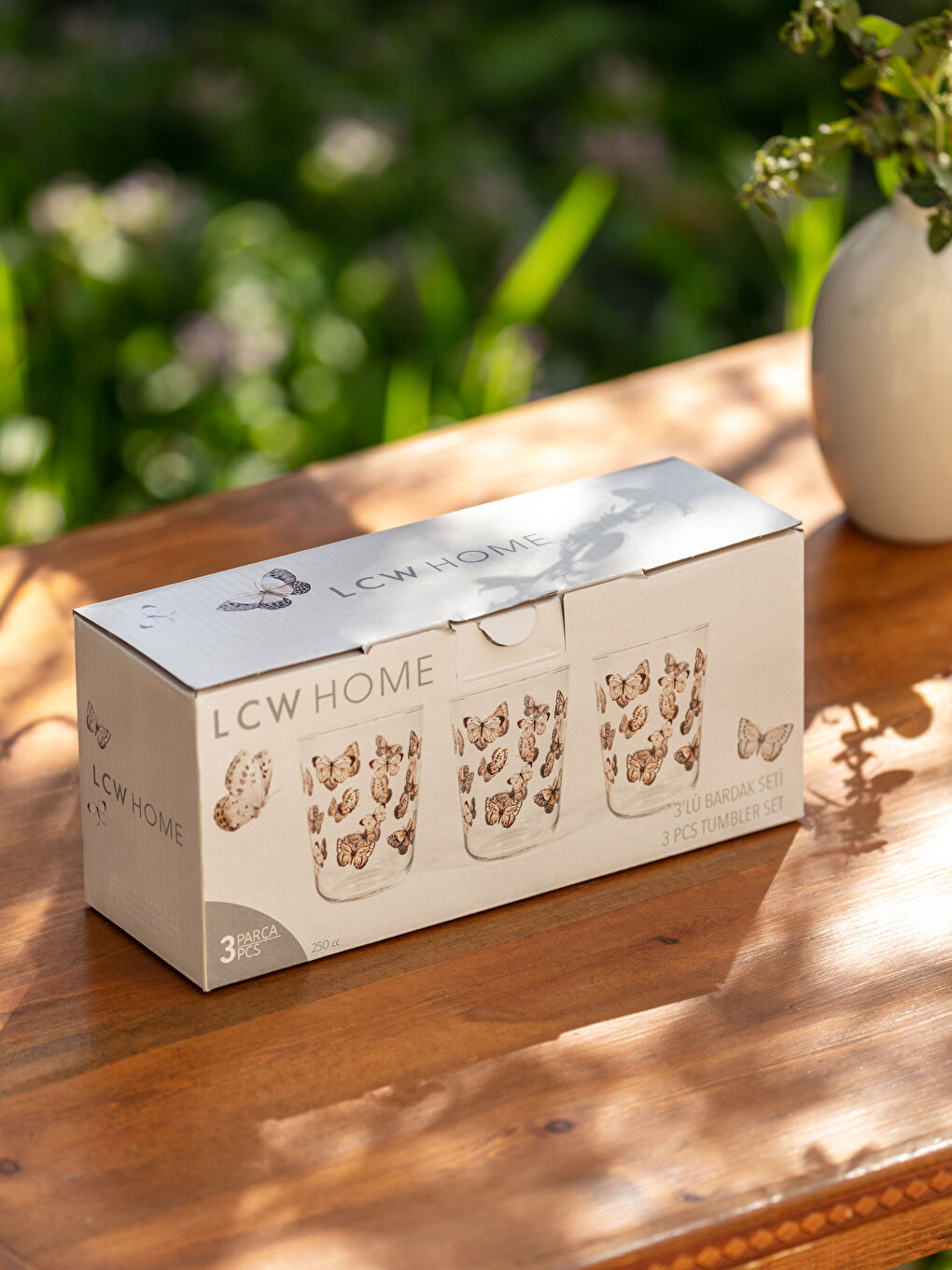 كوب زجاجي مطبوع بفراشة 3 قطع 250 مل-3