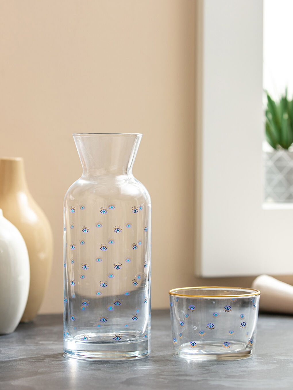 Carafă din Sticlă cu Capac din Sticlă Imprimat cu Ochi 700 Ml-1