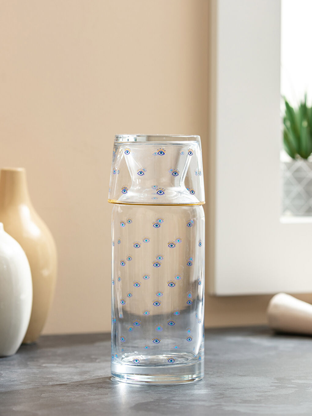 Carafă din Sticlă cu Capac din Sticlă Imprimat cu Ochi 700 Ml-2