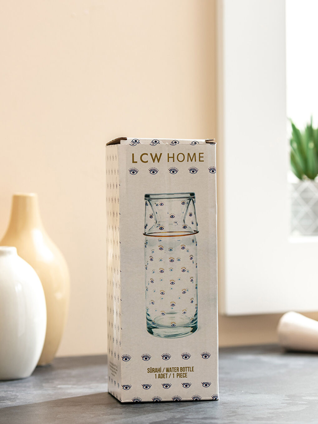 Carafă din Sticlă cu Capac din Sticlă Imprimat cu Ochi 700 Ml-4