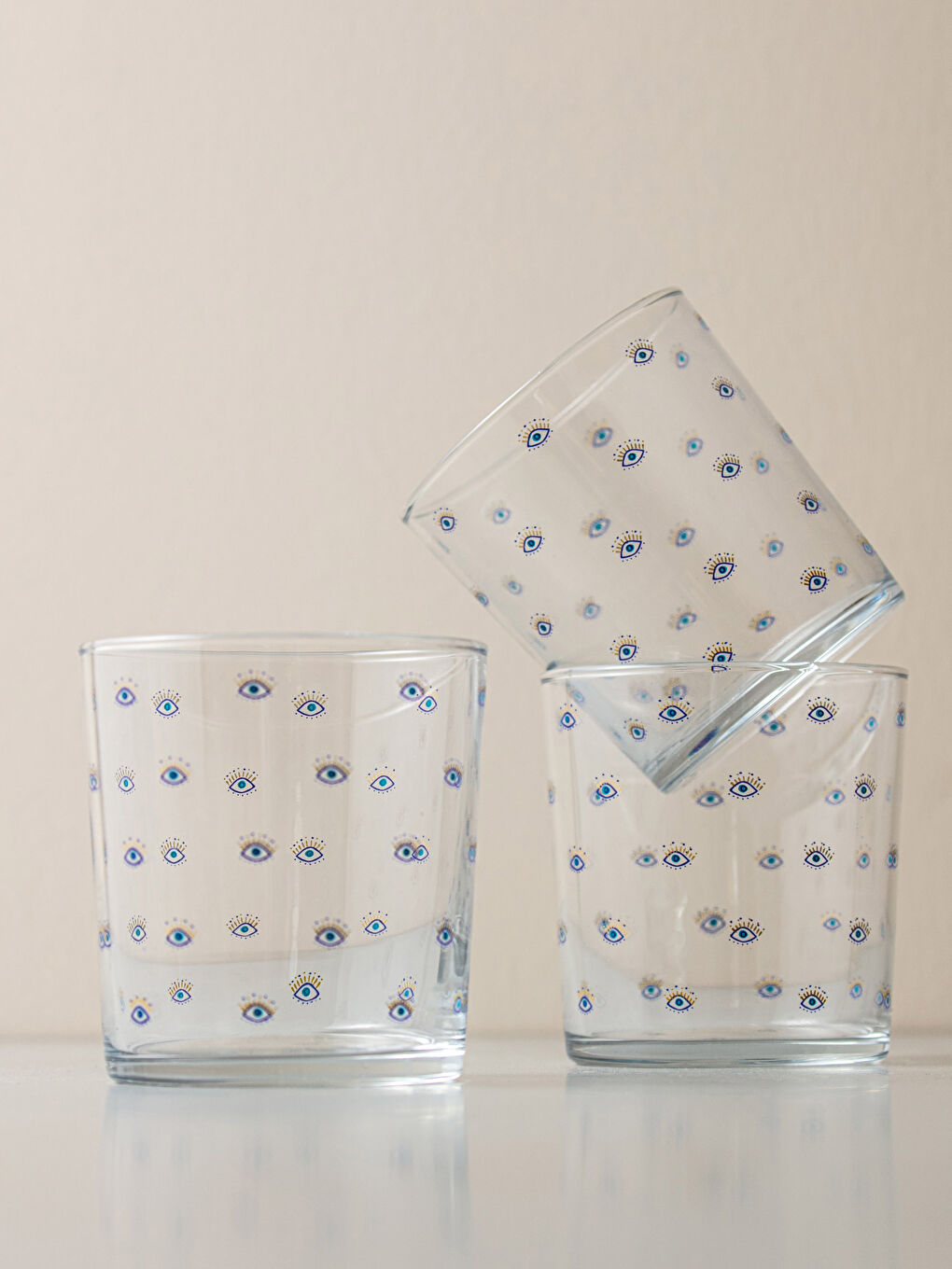 Eye Printed Glass Water Cup 3 Pcs 380 Ml-1