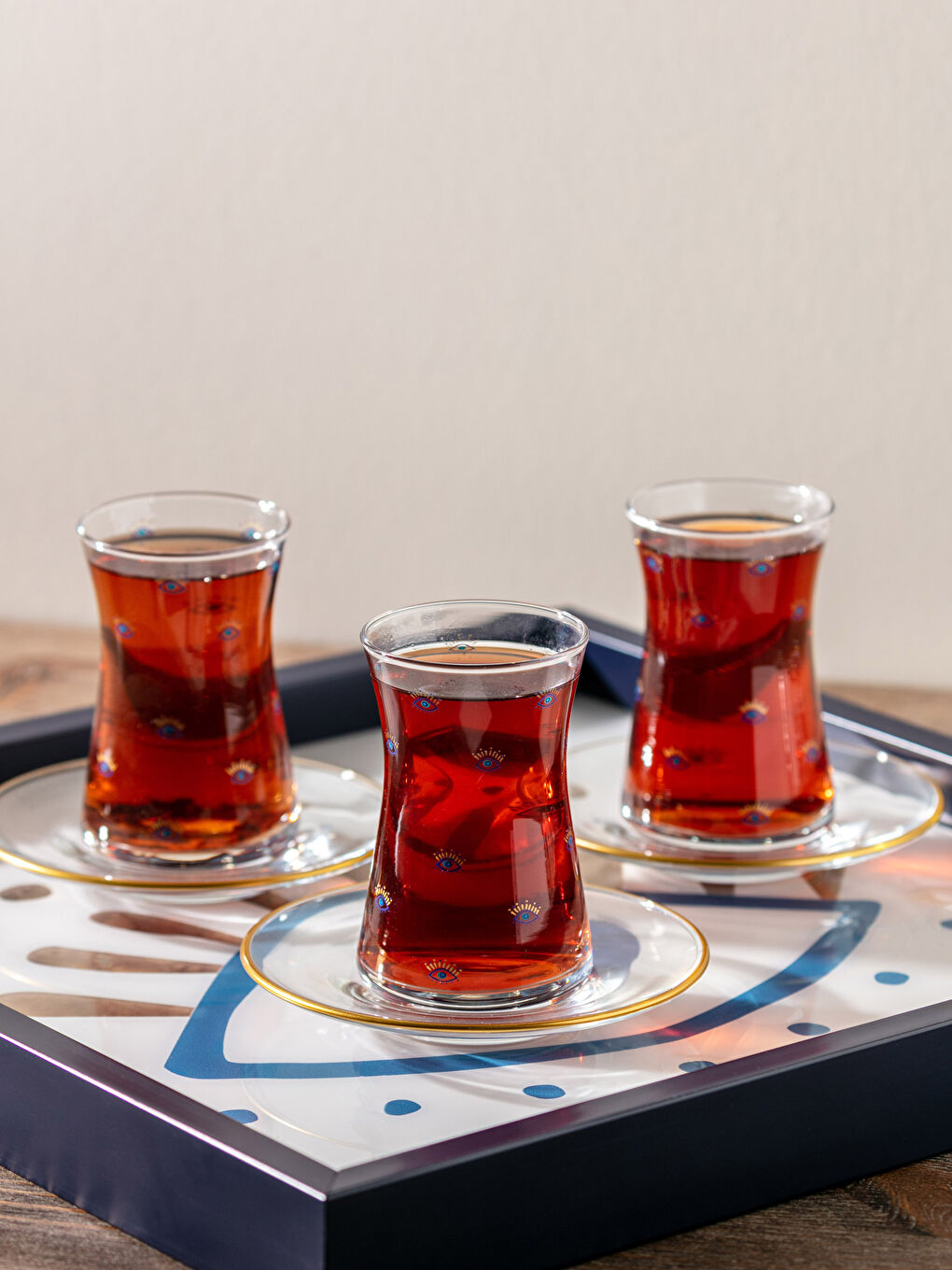 Mavi Göz Baskılı Çay Bardağı Seti 12 Parça