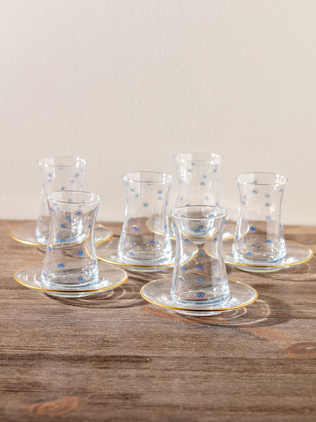 Mavi Göz Baskılı Çay Bardağı Seti 12 Parça-1