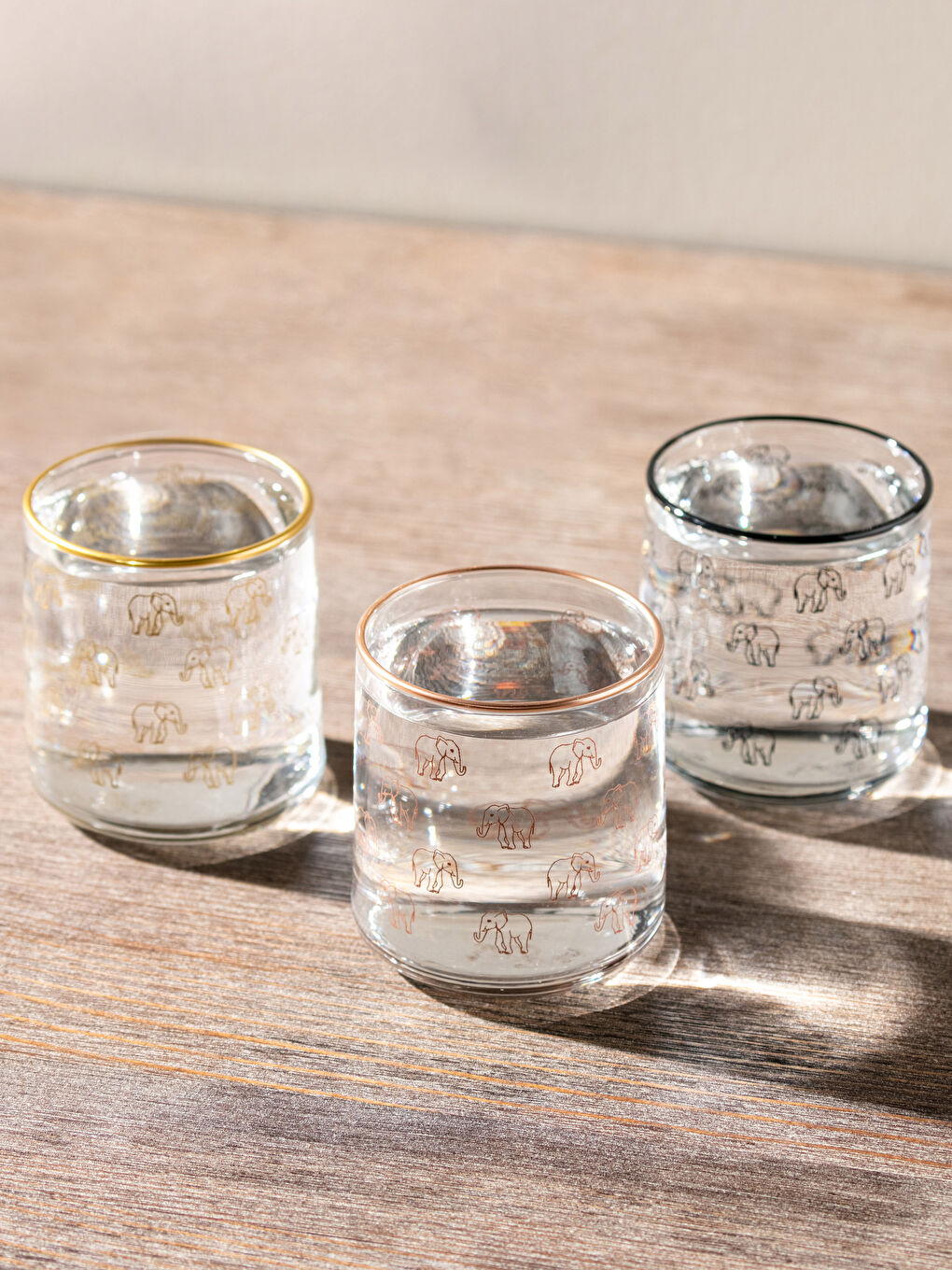 Printed Glass Water Cup 3 Pcs 260 Ml