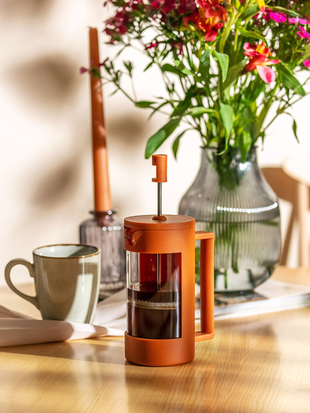 Kahverengi Cam ve Paslanmaz Çelik Kahve Presi 350 ml