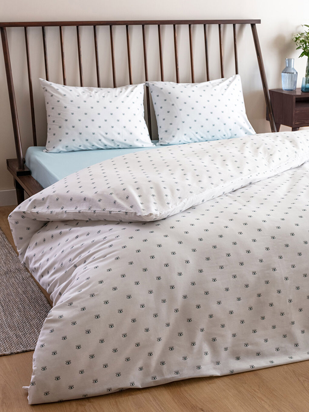 مجموعة غطاء لحاف مزدوج قطن منقوش