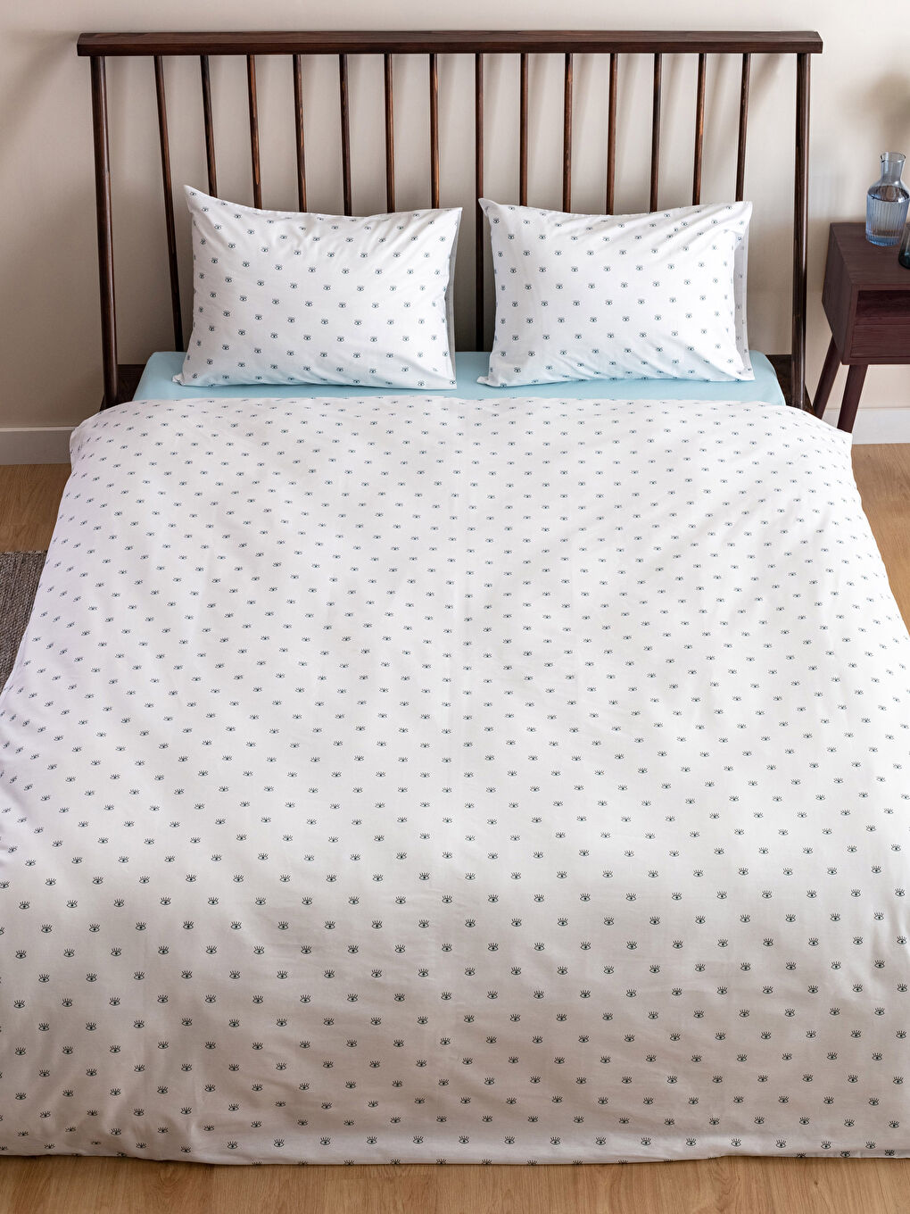 مجموعة غطاء لحاف مزدوج قطن منقوش-1