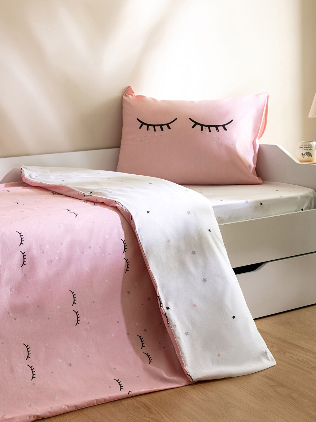 Pembe Baskılı Pamuklu Tek Kişilik Çocuk Nevresim Takımı
