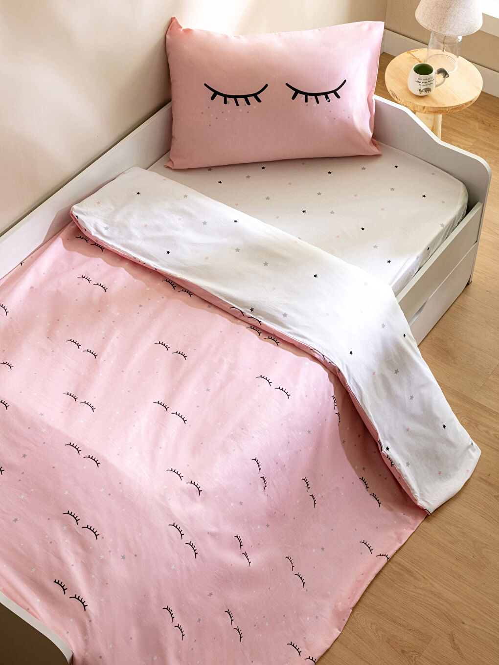 Pembe Baskılı Pamuklu Tek Kişilik Çocuk Nevresim Takımı-1