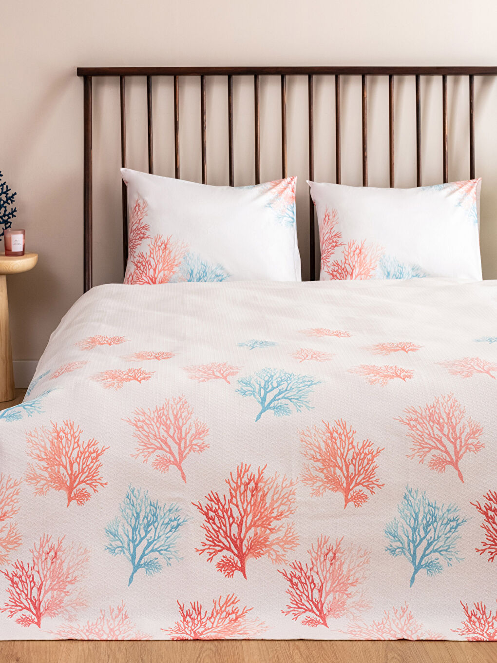 Karışık Yaprak Desenli Çift Kişilik Pike Seti