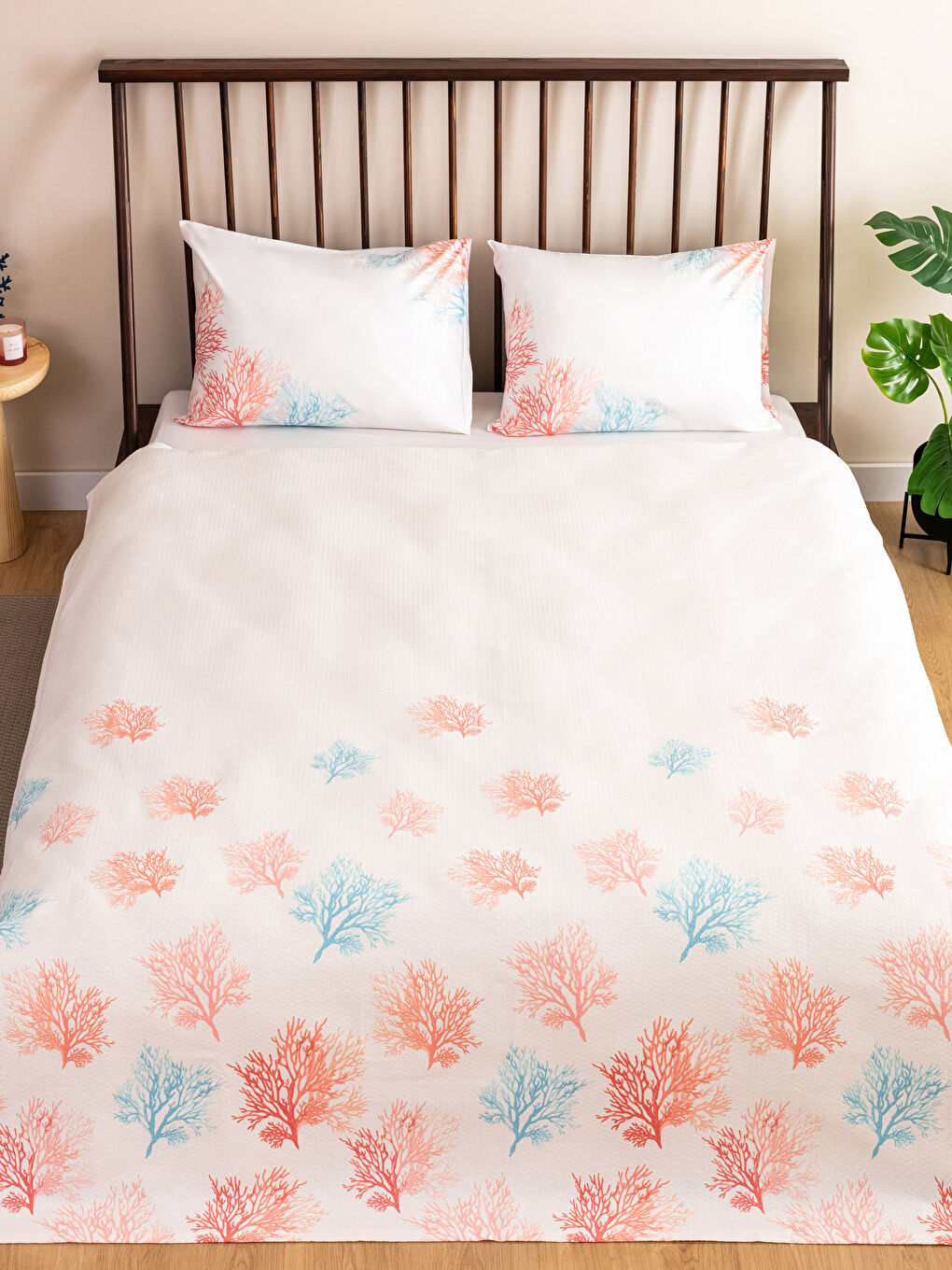 Karışık Yaprak Desenli Çift Kişilik Pike Seti-1