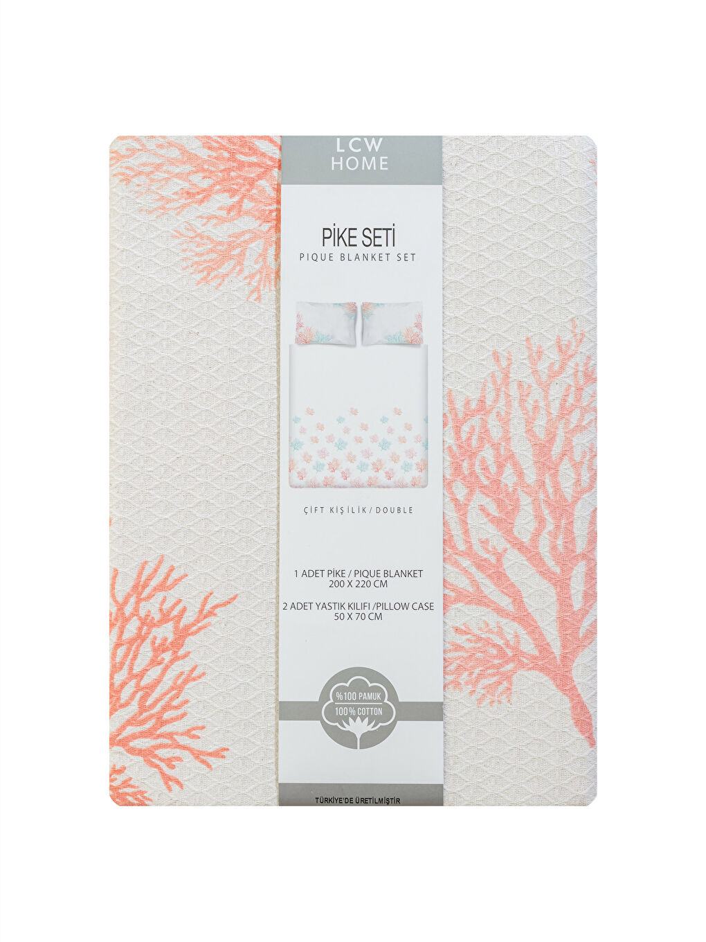 Karışık Yaprak Desenli Çift Kişilik Pike Seti-5