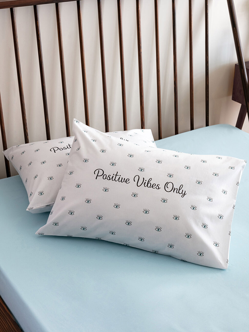 Mavi Baskılı Dokuma Yastık Kılıfı 2'li 50x70 cm-1