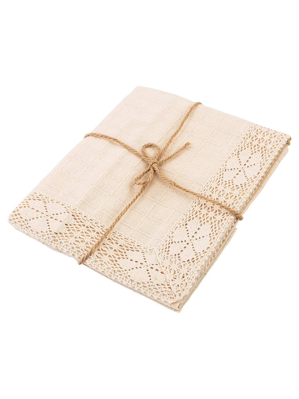 Nappe 90x90 cm Détails Dentelle et Pompons-3