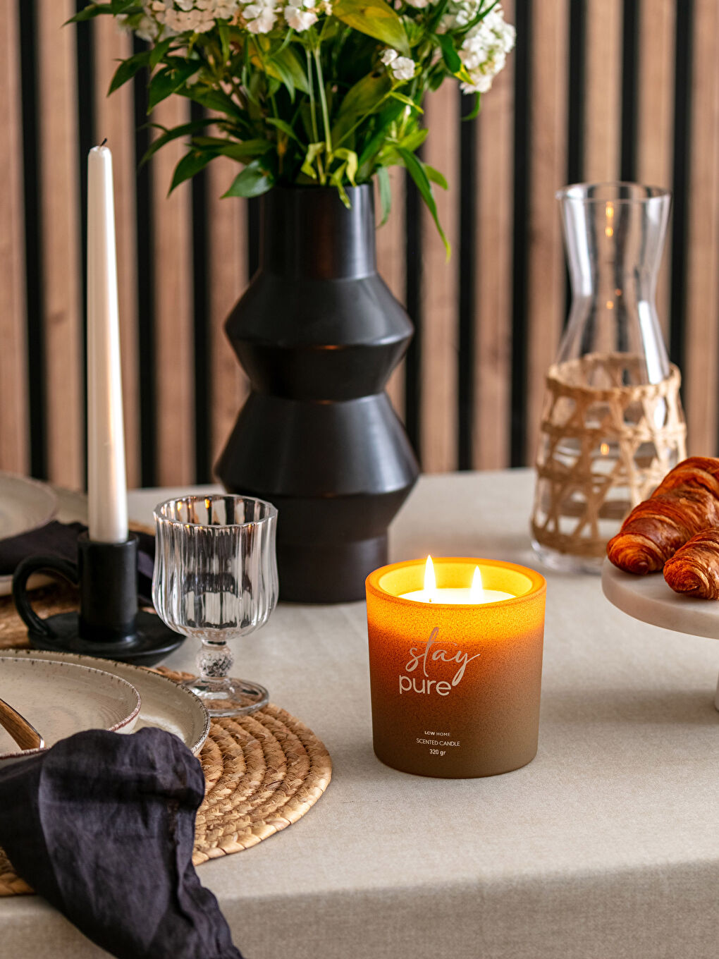 Haki Baskılı Kokulu Dekoratif Bardak Mum 320 g