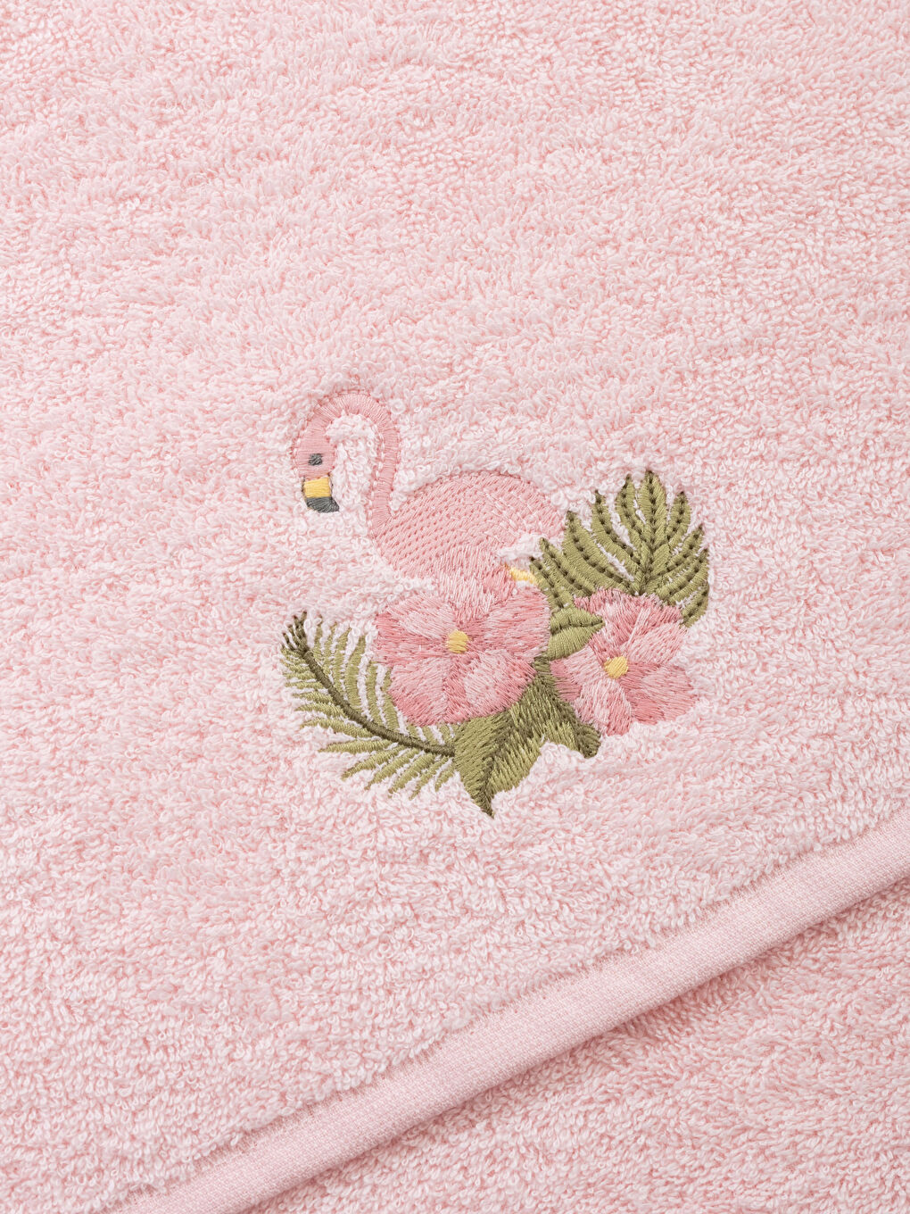Pembe Flamingo Nakışlı Pamuklu Yüz Havlusu 50x80 cm-2